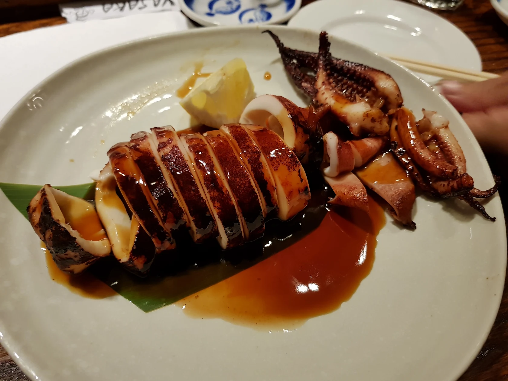Grilled squid glazed with sweet soy